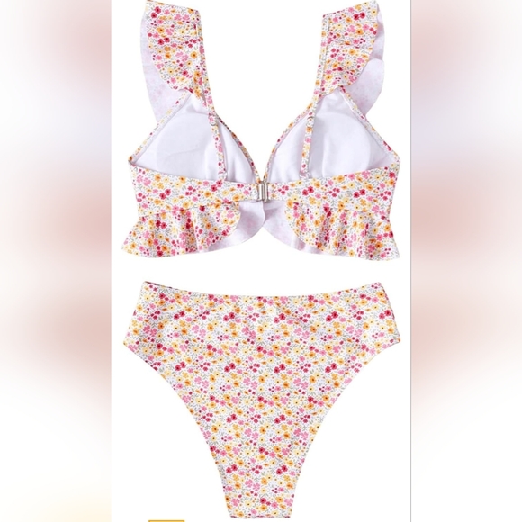 White and Orange Bikini with Ruffle Detail - Picture 2 of 4